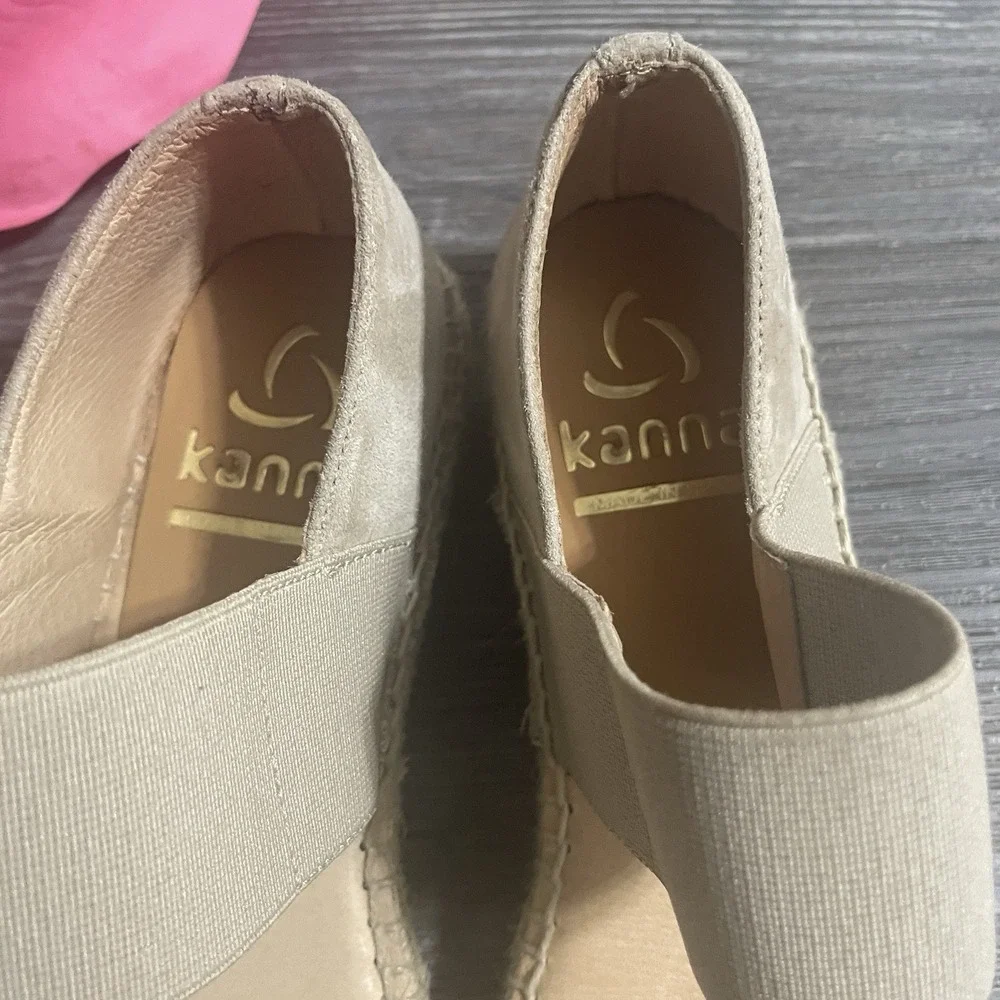 KANNA Spain Womens Sz 37 (US 6.5-7) Beige Suede Elastic Band Espadrilles Summer